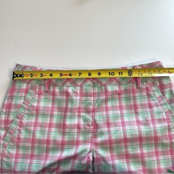 Puma Pink Green White Plaid Tech Golf Bermuda Length Breathable Shorts Size 6 - Picture 10 of 11